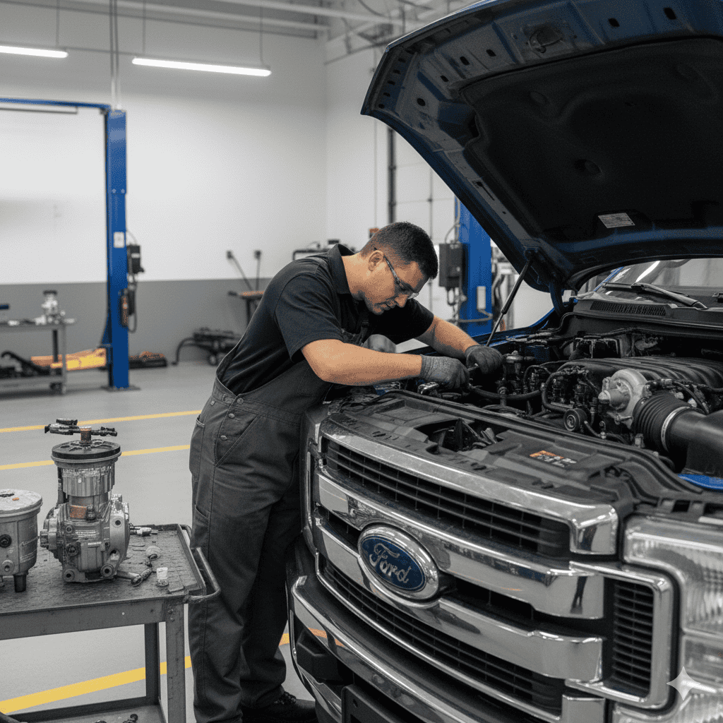 Mechanic working on engine bay